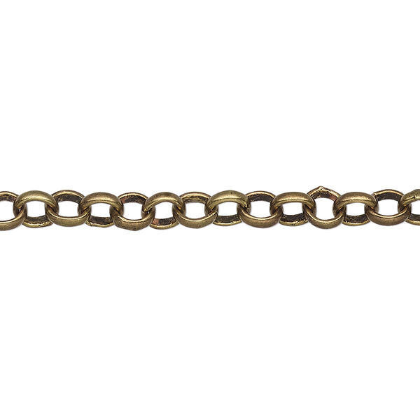 Chain, antique brass-plated brass, 5mm rolo. Sold per pkg of 5 feet. image number 0