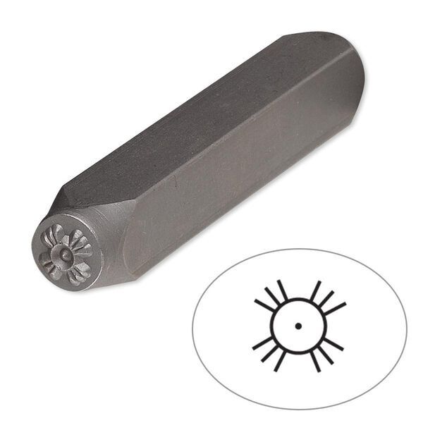 Stamp punch, tempered chrome vanadium steel, 6mm sun symbol, 2-3/4 x 3/8 inches. Sold individually. image number 0