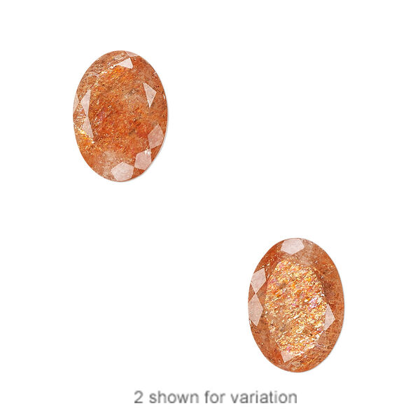 Sunstone 1pkg1, hand-cut undrilled faceted oval gem natural 14x10mm image number 0