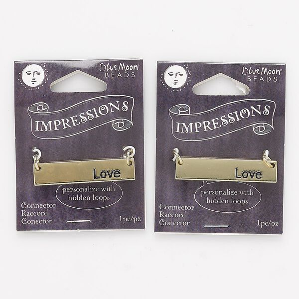 Focal, enamel / gold-finished "pewter" / steel, black, 37x8mm rectangle with "Love" and hidden loops. Sold per pkg of 2. image number 0