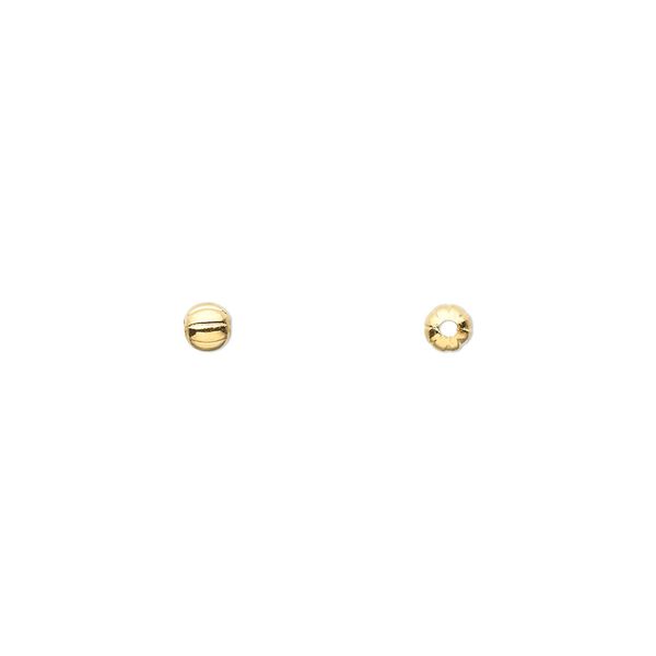 Bead, gold-plated brass, 3mm corrugated round. Sold per pkg of 100. image number 0