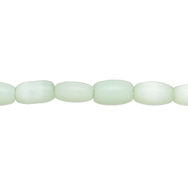 Bead, cat's eye glass (fiber optic glass), pkg/14 inch, opaque light green, 9x5mm center-drilled oval. image number 0