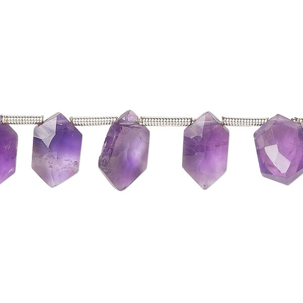 Amethyst 1pkg22, hand-cut side-drilled faceted puffed hexagon bead natural 13x7mm image number 0