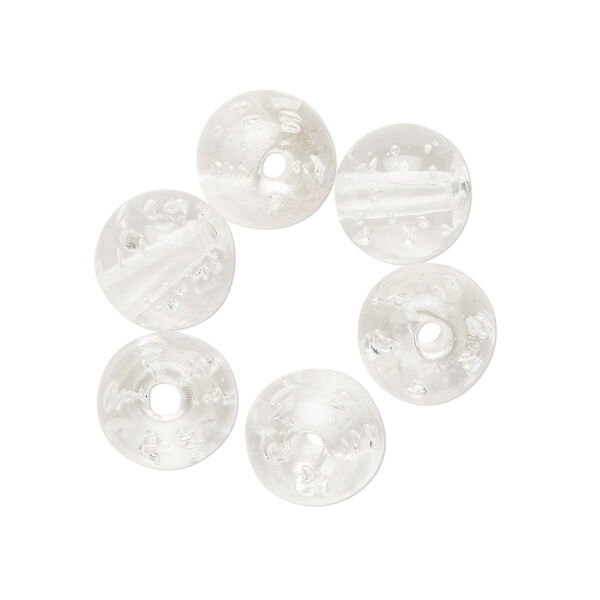 Bead, lampworked glass, transparent clear, 10mm round. Sold per pkg of 6. image number 0