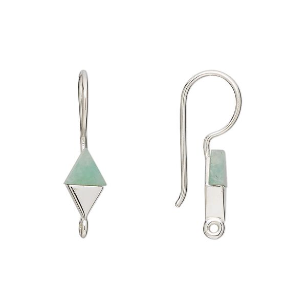Ear wire fishhook 1pkg2 sterling silver / amazonite (natural), 24mm / 10x6mm hand-cut diamond / closed loop, 19 gauge 1 pair image number 0