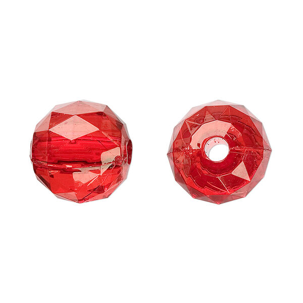 Bead, acrylic, red, 15mm faceted round. Sold per 100-gram pkg, approximately 50 beads. image number 0