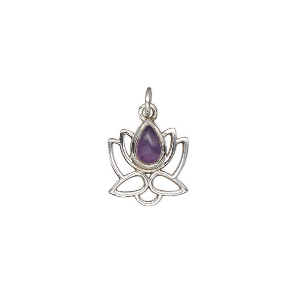Amethyst / sterling silver 1pkg1, open lotus drop natural antiqued 12x12mm image number 0