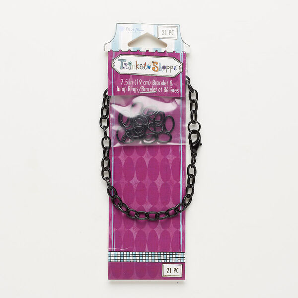 Chain and jump ring, steel, black, 7-1/2 inch cable. Sold per assorted pkg. image number 0