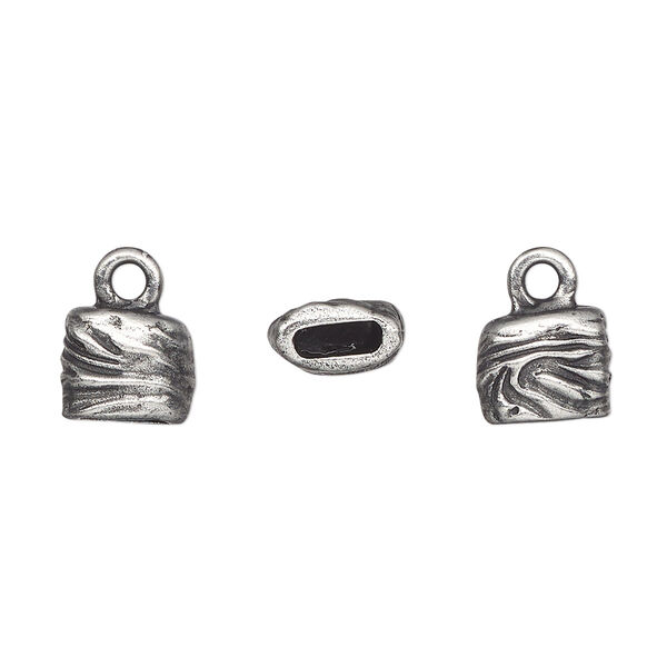 End cap, TierraCast®, pewter (tin-based alloy), 9x9mm 2-sided with jardin design, crimp or glue-in. Sold per pkg of 2. image number 0