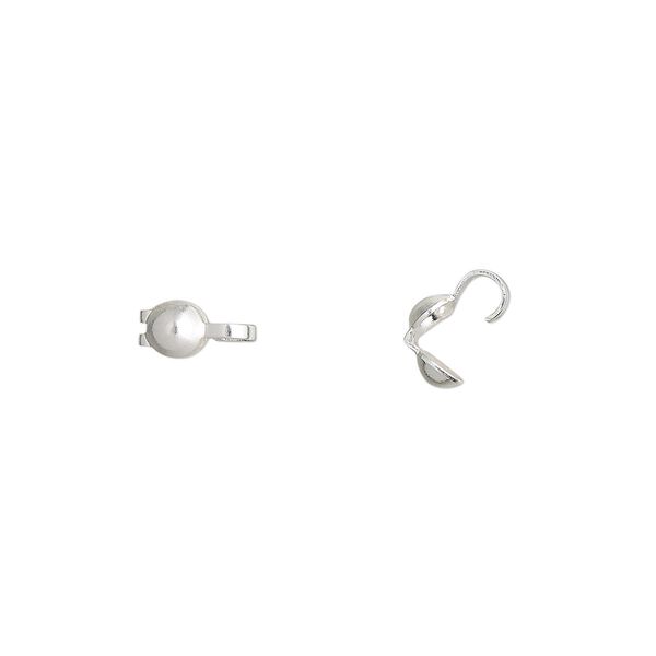 Bead tip, silver-plated brass, 8x3.5mm bottom clamp-on with open loop. Sold per pkg of 500. image number 0