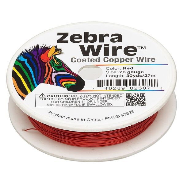 Wire, Zebra Wire™, color-coated copper, red, round, 26 gauge. Sold per 30-yard spool. image number 0