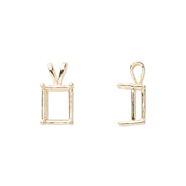 Pendant, Sure-Set™, 14Kt gold, 10x8mm with 4-prong emerald-cut basket setting. Sold individually. image number 0