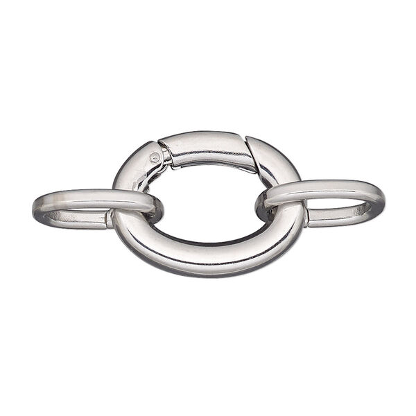 Clasp, self-closing hook, stainless steel, 21x16mm oval with (2) 14x10mm oval jump rings. Sold per pkg of 2. image number 0