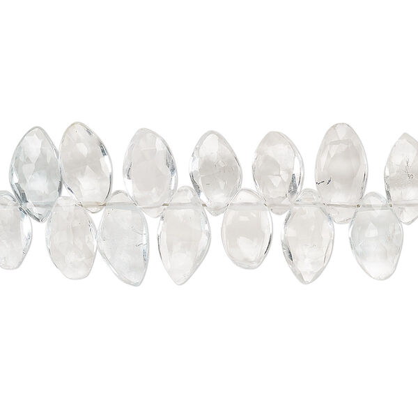 White topaz 1pkg1, hand-cut top-drilled faceted puffed marquise bead natural 9 inch 8x5mm-11x6mm image number 0