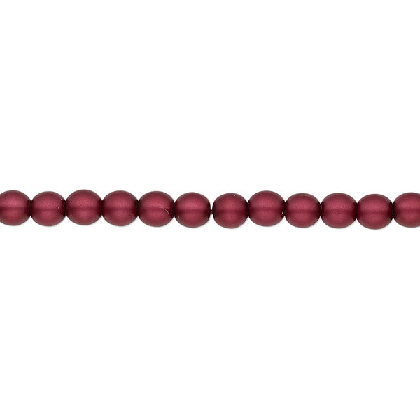 Bead, Czech pearl-coated glass druk, opaque matte sangria, 4mm round. Sold per 15-1/2" to 16" strand. image number 0