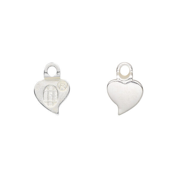 Bail, Aanraku®, glue-on earring, silver-plated "pewter" (zinc-based alloy), 13x9mm with 9x9mm heart flat base. Sold per pkg of 4. image number 0