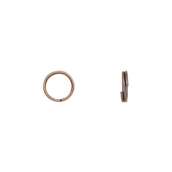 Split ring, antique copper-finished steel, 8mm round with 6.6mm inside diameter. Sold per pkg of 1,000. image number 0