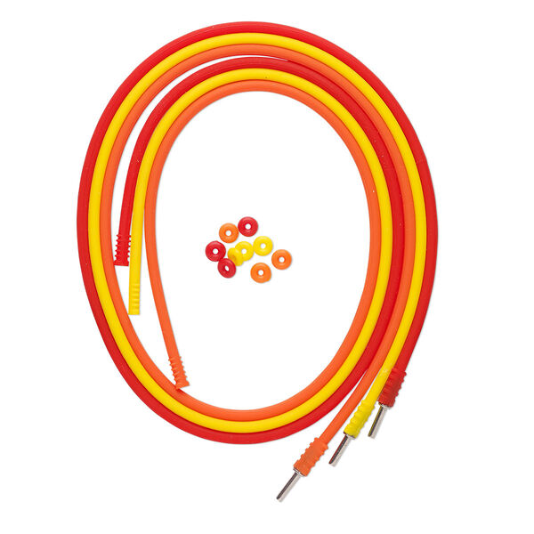 Necklace cord, silicone and stainless steel, red / orange / yellow, 3mm round, 20 inches with pop-style clasp. Sold per pkg of 3. image number 0