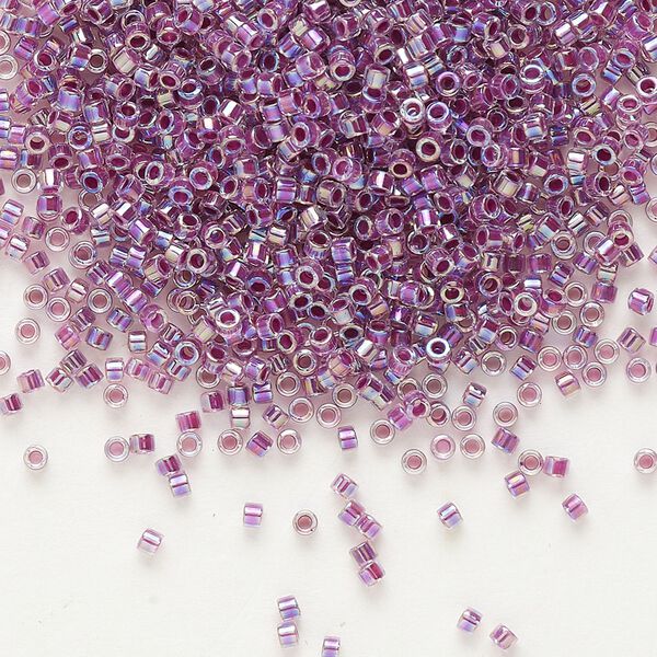 Seed bead, Delica®, glass, pkg/250g, #11 round, translucent raspberry-lined rainbow crystal clear (DB-0056). image number 0