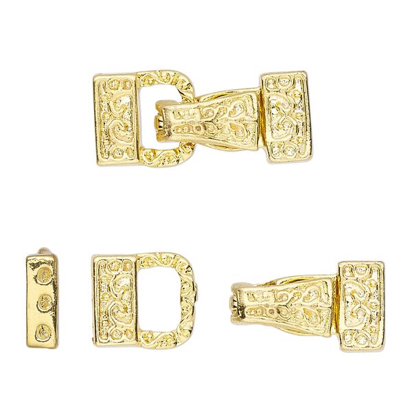 Clasp, 3-strand magnetic fold-over, gold-finished "pewter" (zinc-based alloy), 23x10mm single-sided with fancy design. Sold individually. image number 0