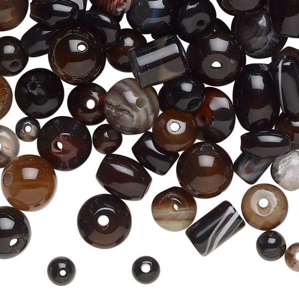 Black agate / red agate / grey agate 1pkg1, hand-cut mixed shape bead 2 oz mix 4-8mm image number 0