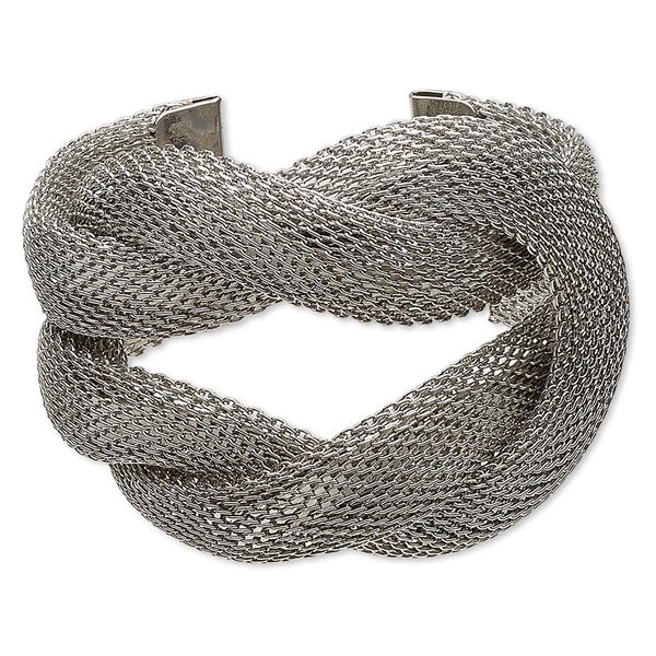 Bracelet, cuff, gunmetal-plated steel, 58mm wide with woven square knot design, 6 inches. Sold individually. image number 0