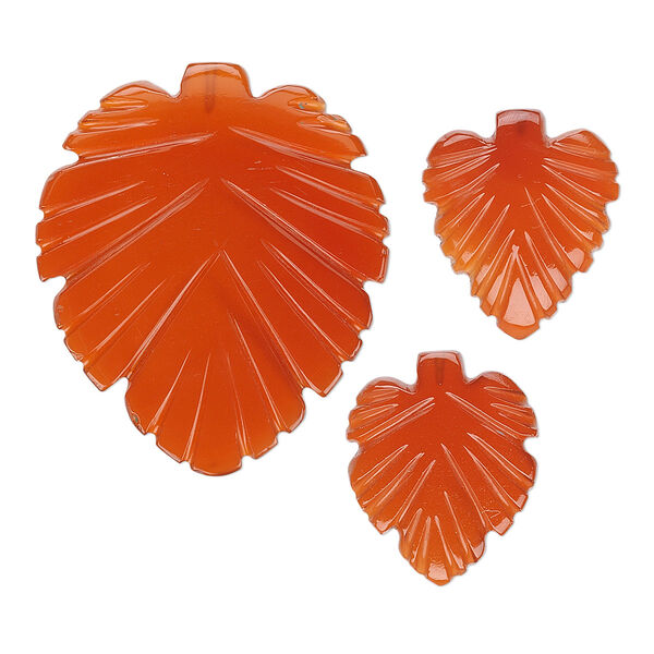 Red agate 1pkg3, hand-cut top-drilled carved leaf bead B grade, 29x25mm / 16x14mm image number 0