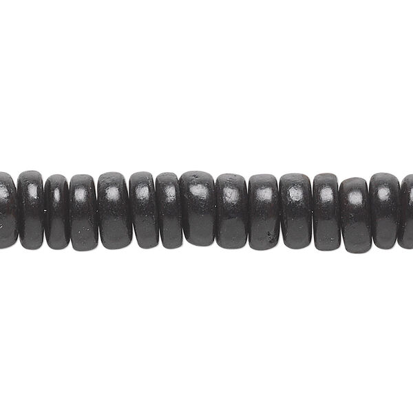 Bead, coconut palm wood (coated), black, 8x2mm-8x4mm rondelle. Sold per pkg of (4) 15-1/2" to 16" strands. image number 0