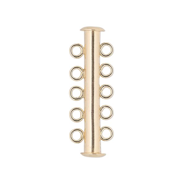 Clasp, 5-strand slide lock, 14Kt gold-filled, 31x5mm tube. Sold individually. image number 0