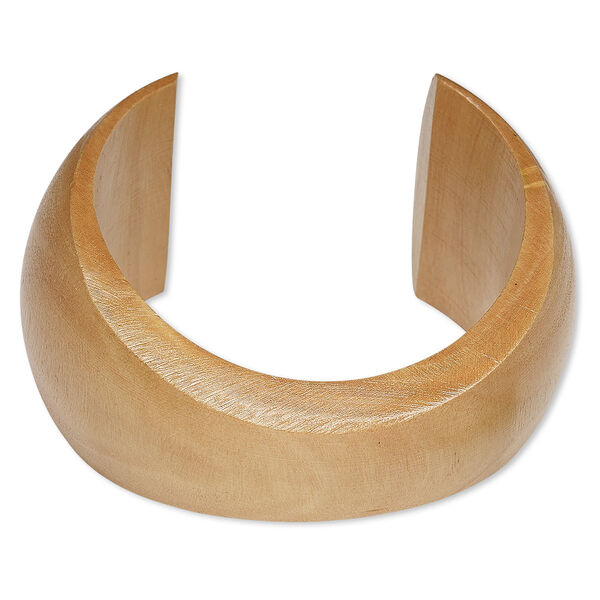 Bracelet, cuff, wood (waxed), tan, 20-41mm wide hand-carved tapered concave band, 2-1/2 inch inside diameter. Sold individually. image number 0