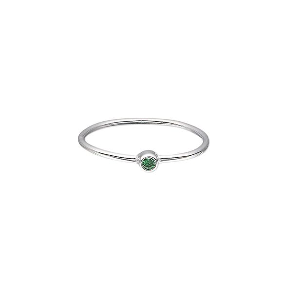 Ring, Create Compliments®, cubic zirconia and sterling silver, emerald green, 3mm wide, size 7. Sold individually. image number 0