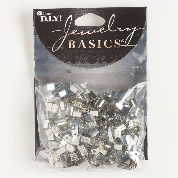 Cord end, steel, pkg/200, 5x4mm with 3.5mm inner diameter and 6x5mm fold-over with 4.5mm inner diameter, silver finish. image number 0