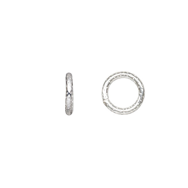 Jump ring, sterling silver, 10mm soldered textured round, 6.8mm inside diameter, 15 gauge. Sold per pkg of 4. image number 0