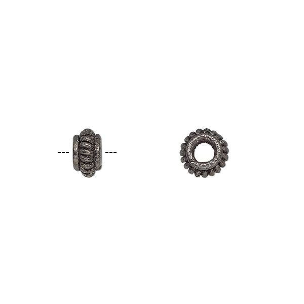 Bead, gunmetal-plated copper, 7x4mm corrugated rondelle. Sold per pkg of 20. image number 0