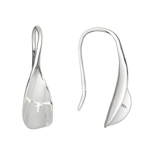 Ear wire fishhook 1pkg2 sterling silver, 29mm / 2mm peg / 6mm bead half-drilled round glue-in setting, 18 gauge 1 pair image number 0