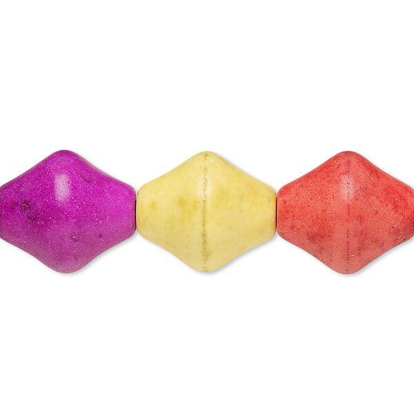 Bead, "howlite" (imitation) resin, mixed colors, 15x13mm double cone. Sold per 8-inch strand. image number 0