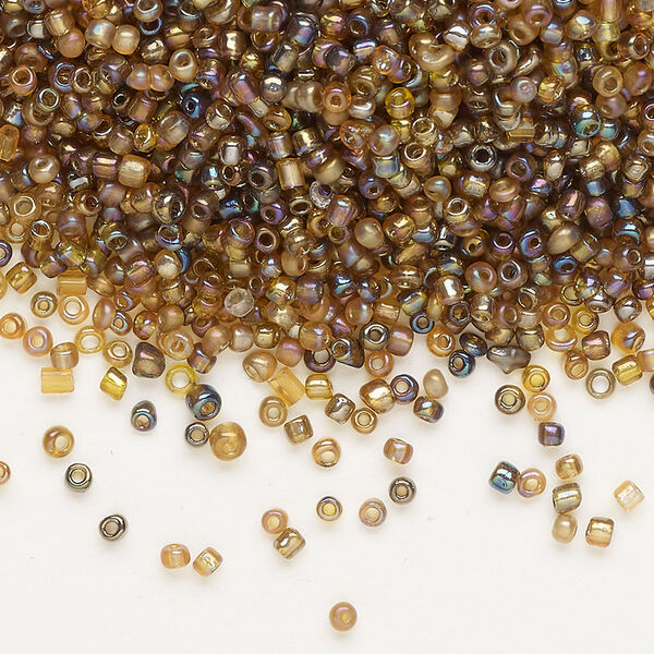 Seed bead, glass, pkg/50g, #11 round, translucent iris topaz. image number 0