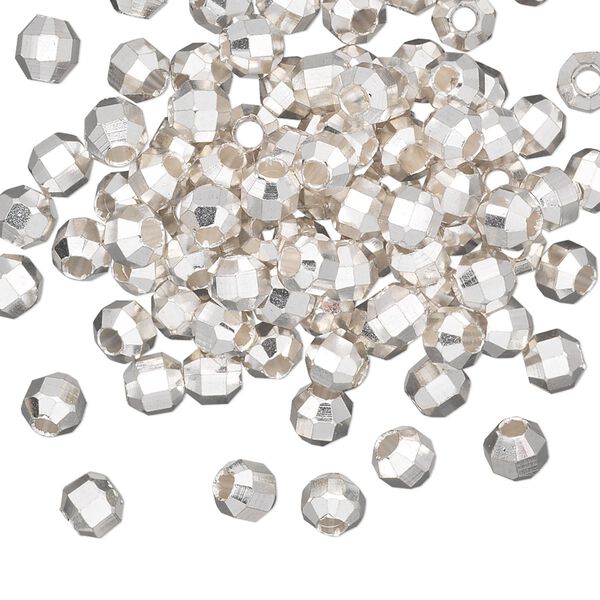 Bead, silver-finished brass, 4.5mm faceted round. Sold per pkg of 100. image number 0