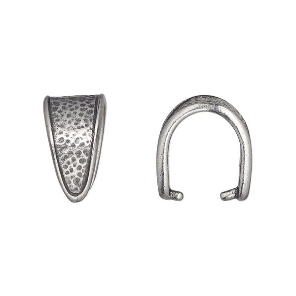 Bail, TierraCast®, "Hammertone" collection, ice-pick, pewter (tin-based alloy), 16x9mm with hammered design, 12mm grip length. Sold per pkg of 20. image number 0