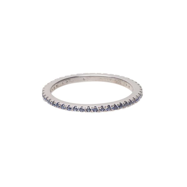 Ring, cubic zirconia and rhodium-plated sterling silver, blue, 2mm wide eternity band, size 9. Sold individually. image number 0