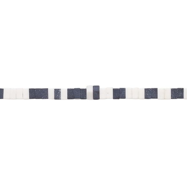 Bead, porcelain, opaque matte black and white, 2.5x1.5mm squaredelle. Sold per 8-inch strand, approximately 120 to 140 beads. image number 0