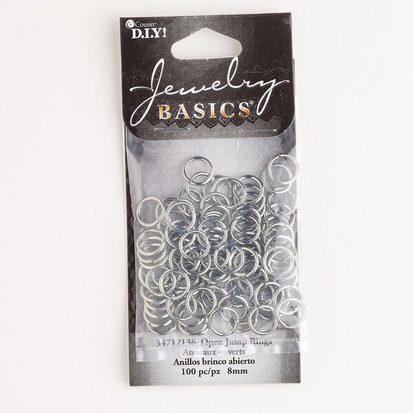 Jump ring, steel, pkg/100, silver finish, 8mm open round, 5.9mm inside diameter, 18 gauge. image number 0