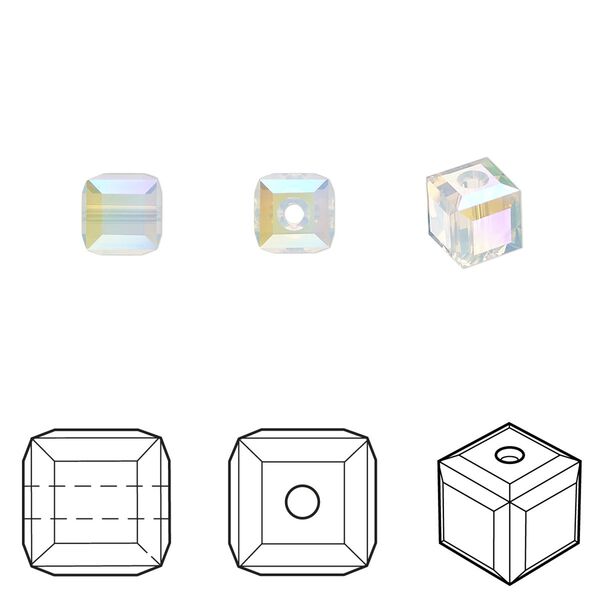 Bead 144pk white opal shimmer, Swarovski® 6mm cube 5601 image number 0