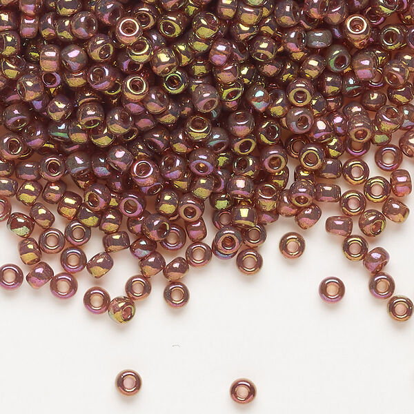 Seed bead, Miyuki, glass, pkg/50g, #8 rocaille, translucent gold luster rainbow dark topaz (RR-301). image number 0