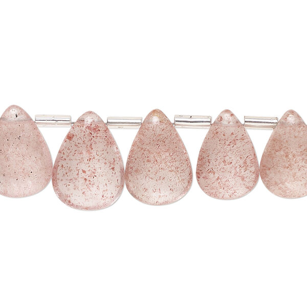 Strawberry quartz 1pkg1, hand-cut top-drilled flat teardrop bead natural 8 inch graduated 11x9mm-15x10mm image number 0