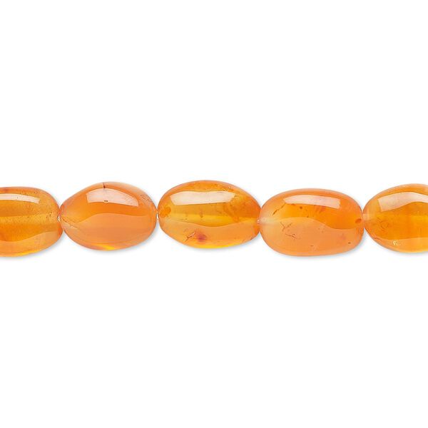 Bead, carnelian (dyed / heated), light to medium, 9x7mm-12x8mm hand-cut puffed oval, C grade, Mohs hardness 6-1/2 to 7. Sold per 13-inch strand. image number 0