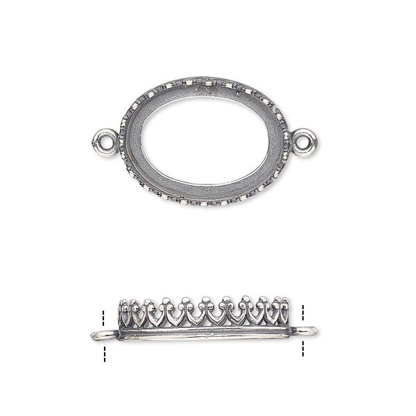 Link, JBB Findings, antique silver-plated brass, 18x14mm oval with open back and decorative trim, 16x12mm oval bezel setting. Sold per pkg of 2. image number 0