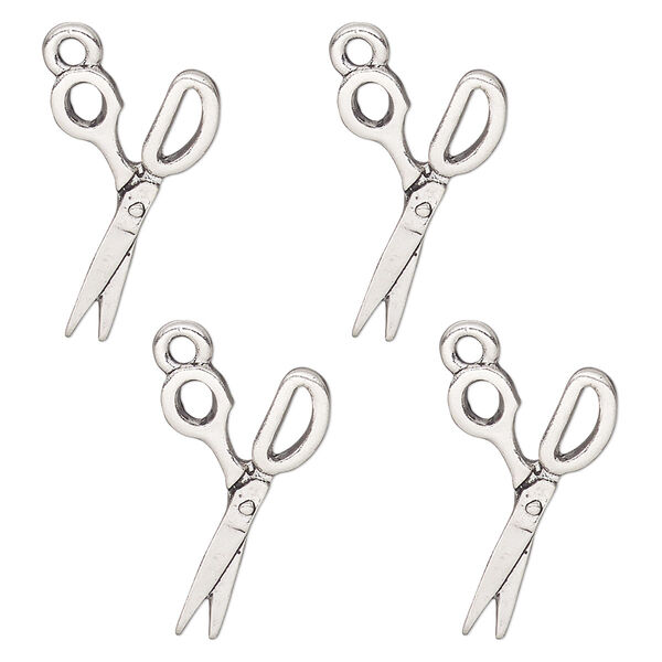 Charm, antique silver-finished "pewter" (zinc alloy), 20x18mm single-sided scissors. Sold per pkg of 4. image number 0
