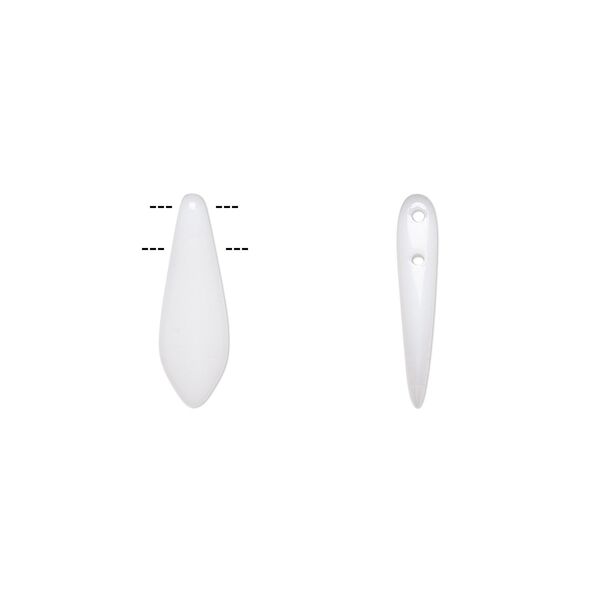 Bead, Czech pressed glass, opaque white, 16x5mm top-drilled dagger with 2 holes. Sold per pkg of 20. image number 0