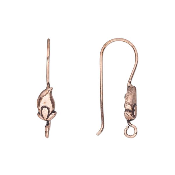 Ear wire fishhook 1pkg10, 28mm / 10x5mm leaf / open loop, 20 gauge antiqued copper 5 pair image number 0